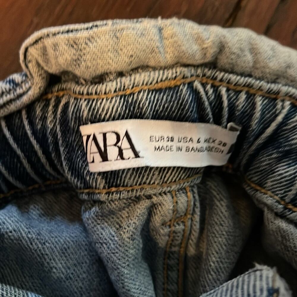 Zara hi rise paperbag waist cutoff denim jean shorts sz 6 - Picture 5 of 6